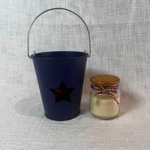 Seasonal Bundle Star Cutout Tin Bucket Red Candle Mini Candle Wood Lid Plaid Bow